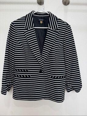 Nine West Black and White Striped Single-Button Blazer